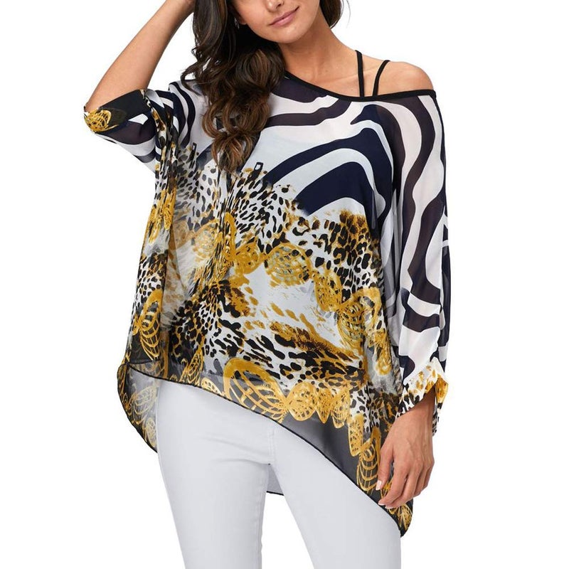 Ckikiou Plus Size Batwing Flowy Semi Sheer Chiffon Blouse Tunic for Women Summer Floral Print Boho Beach Cover ups - Image 4